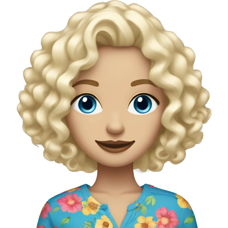 Women white blonde curly mid length hair blue eyes with shopping bags full of floral clothes emoji