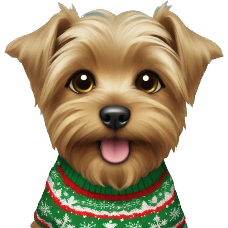 yorkshire terrier puppy in the christmas sweater emoji