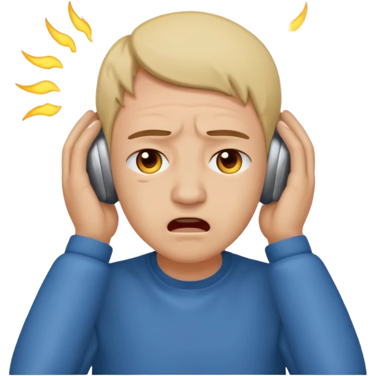 person covering ears, wincing in pain because the sound is terribly loud and hurting ears emoji
