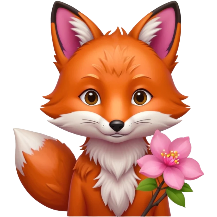 Fox holding a blossom and wearing a blossom emoji