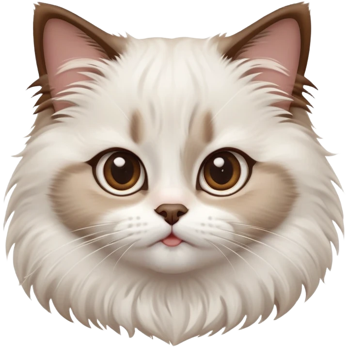 cinematic-adorable-big-eyed-fluffy-white brown-ragdoll-cat-portrait-emoji,-head-tilted-playfully-with-a-sweet-expression,-fluffy-white brown-fur,-simplified-yet-irresistibly-cute-features-with-large,-expression, emoji