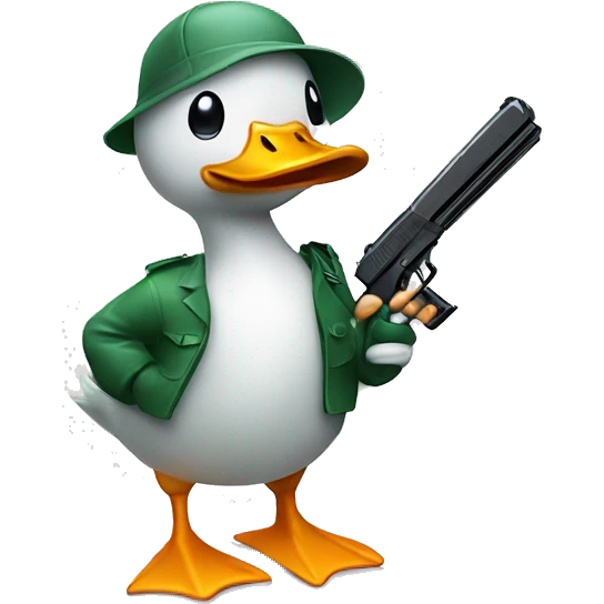 Duck with a plastic gun and plastic knife emoji