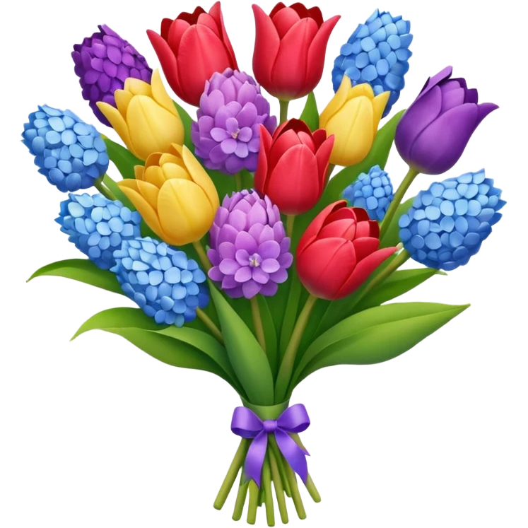tulip, hyacinth and hydrangeas boquet in one hand held boquet  emoji