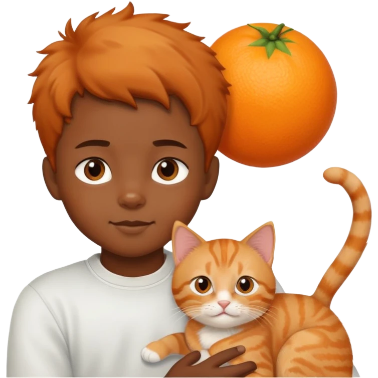 black little boy holding a an orange cat emoji