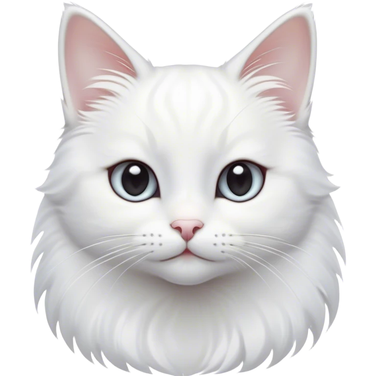 Cinematic Cute White Cat Portrait Emoji, Head tilted with a soft, gentle smile and sparkling eyes, featuring a silky, pristine white fur with subtle silver highlights, simplified yet irresistibly adorable, highly detailed, glowing with a warm, snowy glow, high shine, radiating affectionate charm and tender grace, styled with a light, playful outline, capturing the essence of a cute white cat that looks as if it could melt your heart with a single blink! emoji