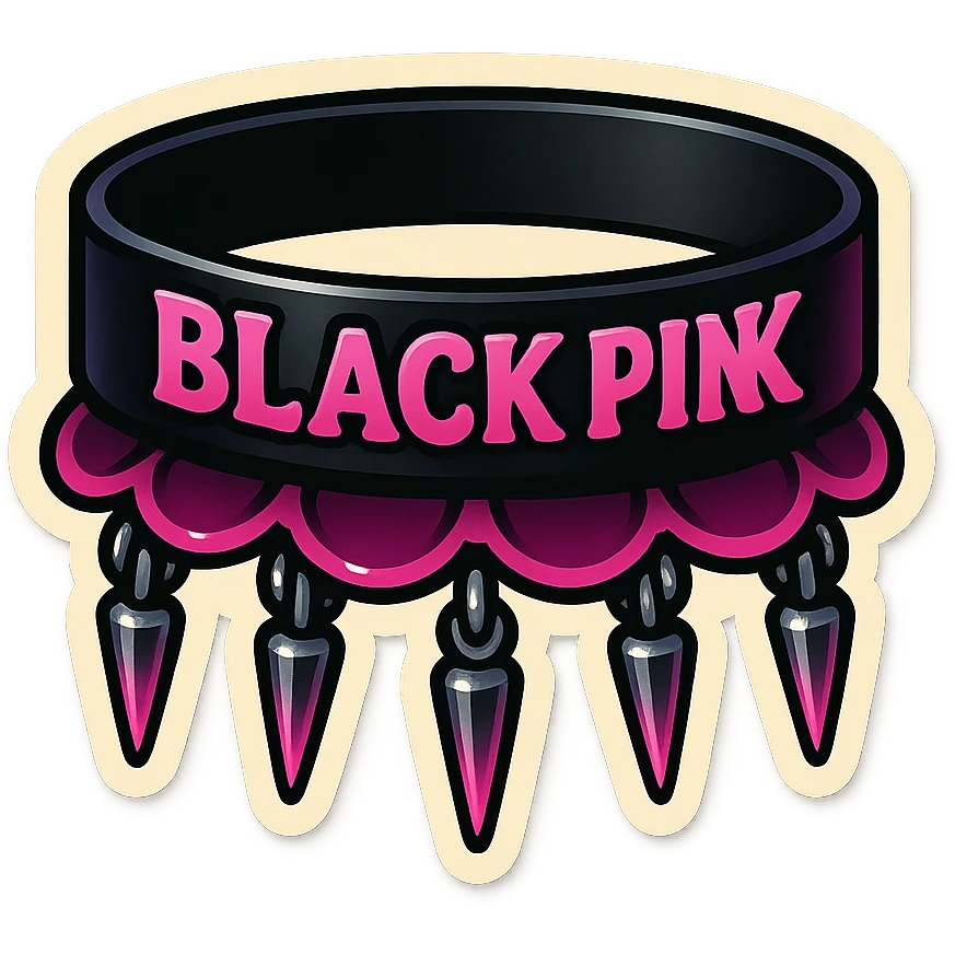 BLACKPINK-inspired gothic choker, no hearts, playful and stylish, black and pink emoji