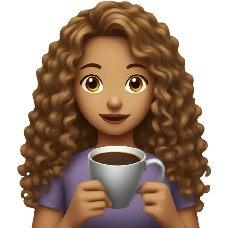 girl with long curly hair drinks coffee emoji