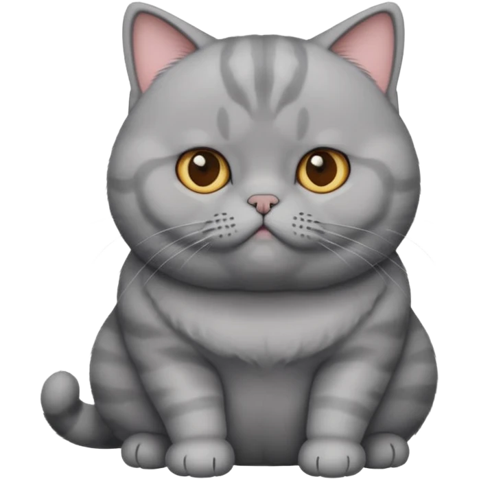 A gray , british Shorthair cat who is a little big and sitting emoji