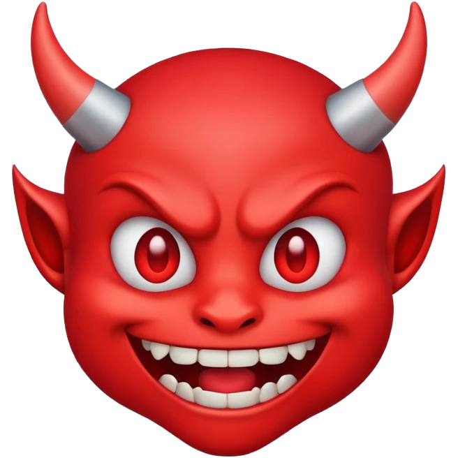 red demon emoji face with small fangs and cute smile emoji