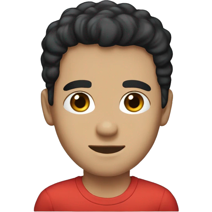man  red t-shirt, black hair, light skin, blue eyes emoji