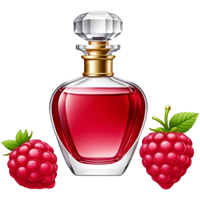 AVON women's perfume bottle next to a raspberry-shaped bottle emoji