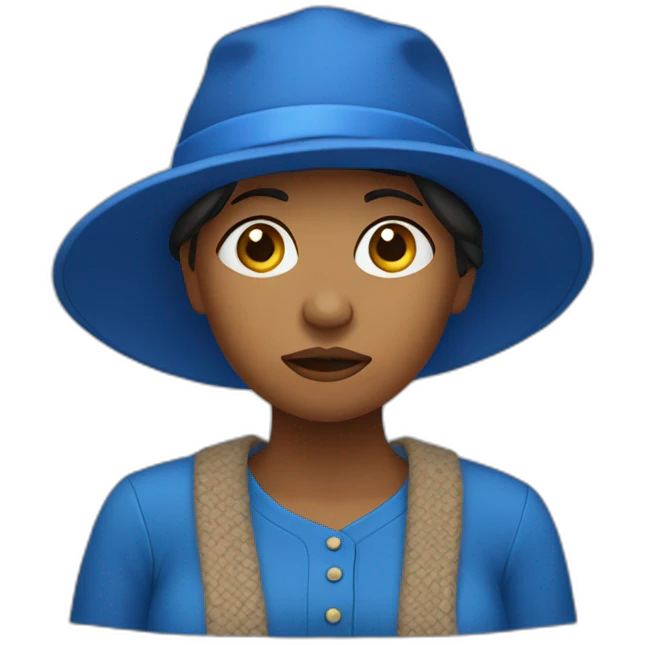 Lesotho woman with hat, blue clothes, confused emoji