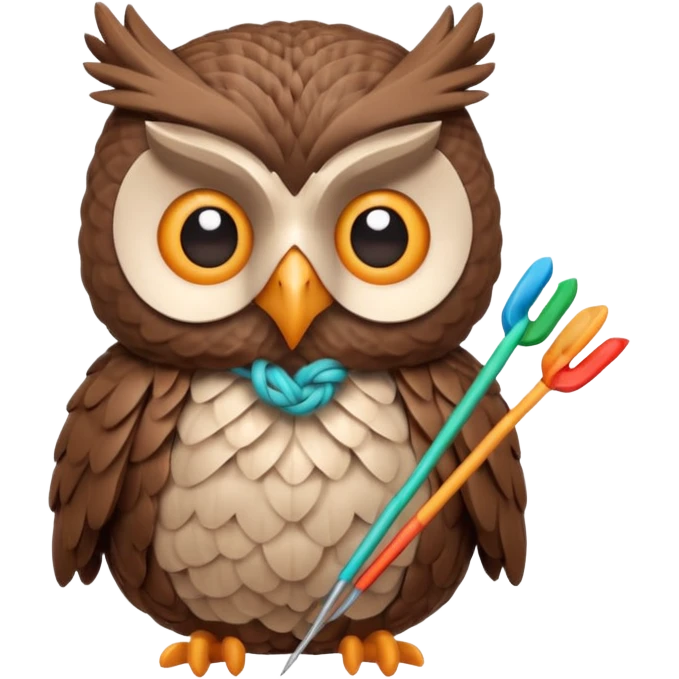 knitting owl portrait, head and shoulders only, cute owl holding knitting needles and yarn, cozy expression, warm handmade vibe, soft feathers, 3D cartoon style, mobile game icon style, clean background, no text, no watermark
 emoji