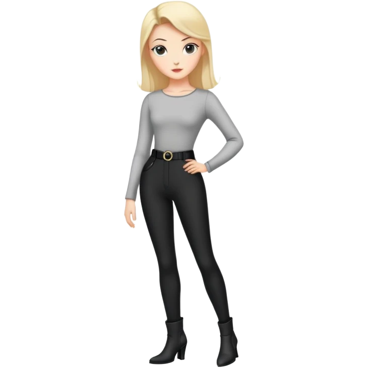 girl with oval-shaped flat-top head wearing tight black pants and black medieval high-heeled boots emoji
