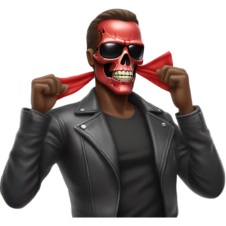 Terminator dancing with red handkerchief in left hand emoji