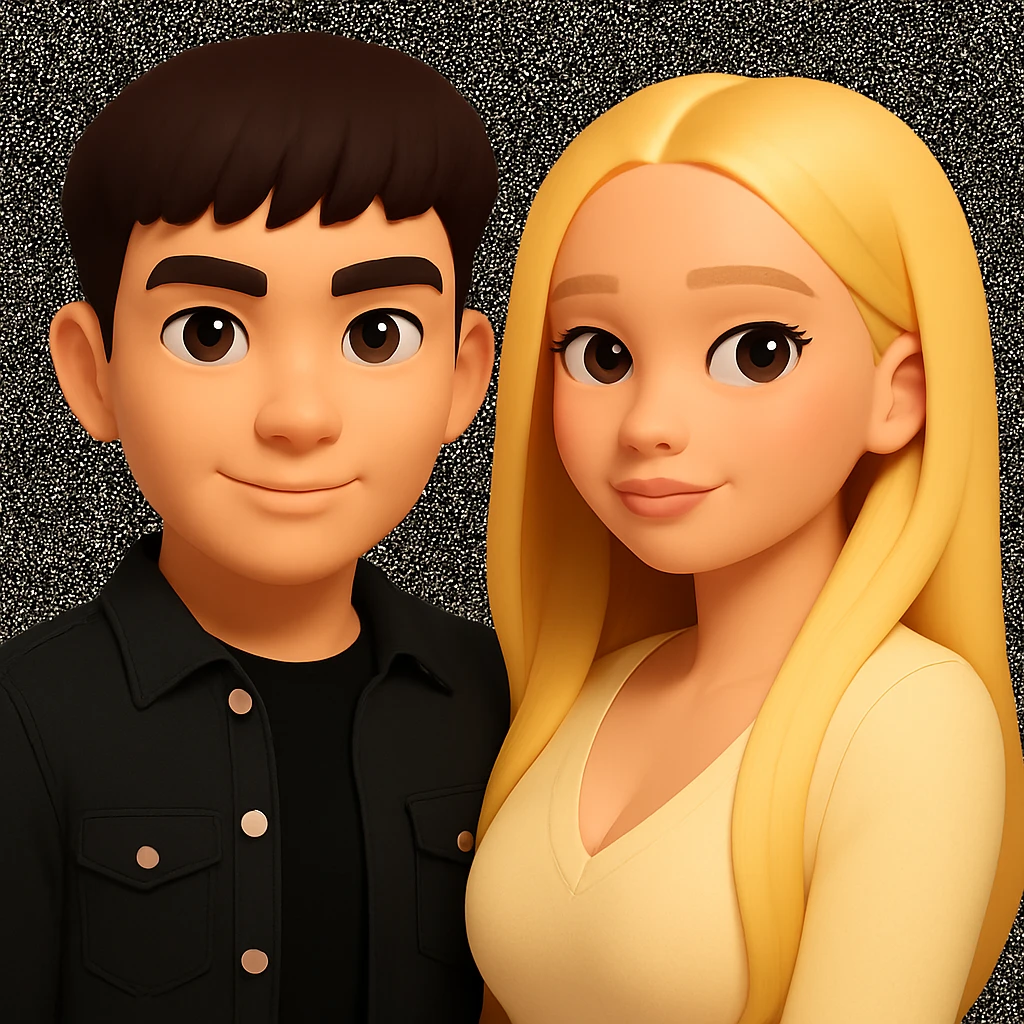 Slightly increase the volume of the upper body of the girl and slightly turn her, maintaining the style of the image. emoji