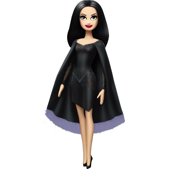 Prima Ballerina Barbie, Morticia Addams, cape,veil,showing off, show full body,accessories coat gloves  emoji
