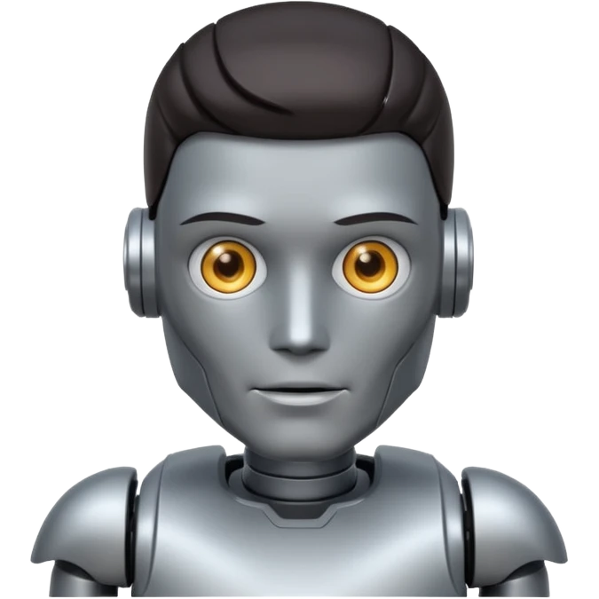 male robot with dark hair color and metalic face emoji