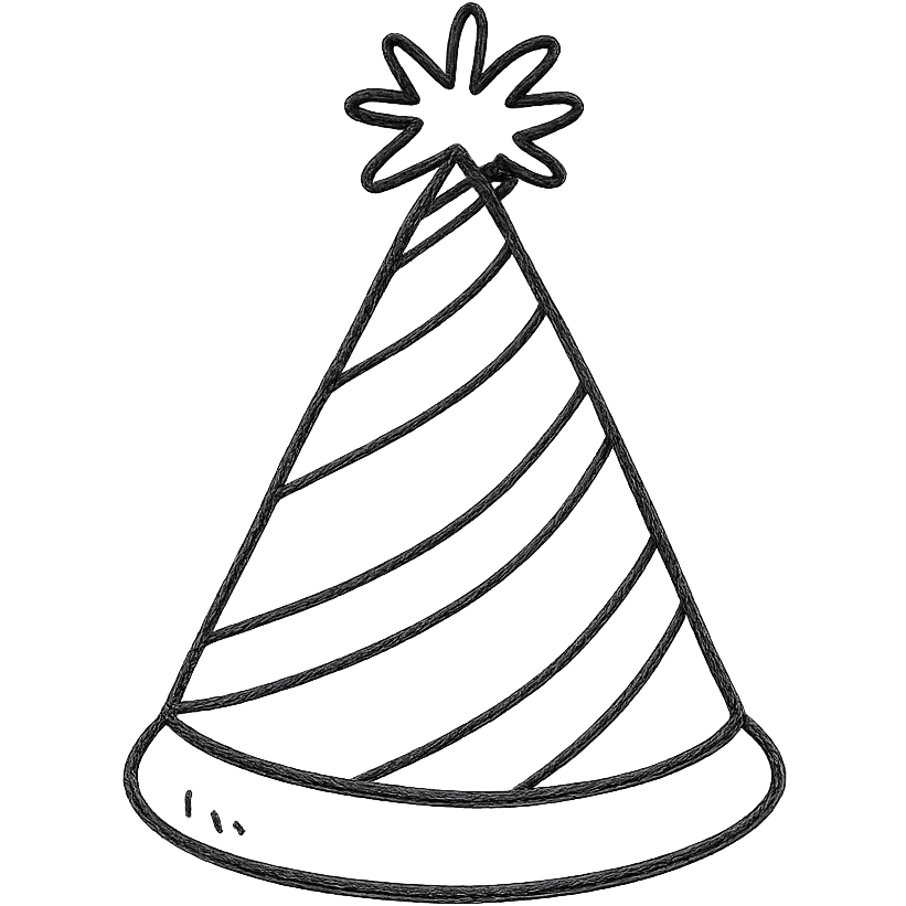 party hat, hand drawn icon style, sketchy lines, playful, suitable for UI emoji