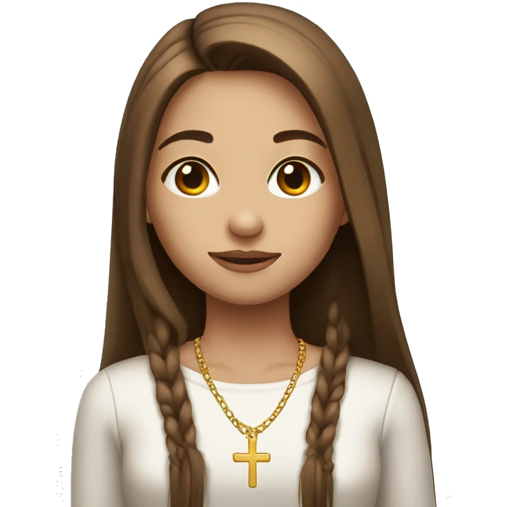 fair skinned girl, with brown long straight hair and a cross necklace emoji