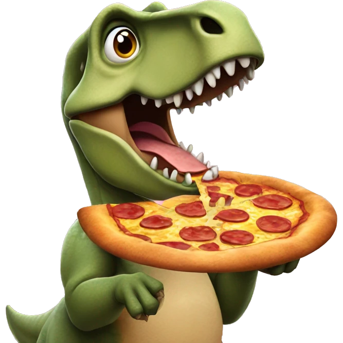 Dinosaur eating pizza emoji