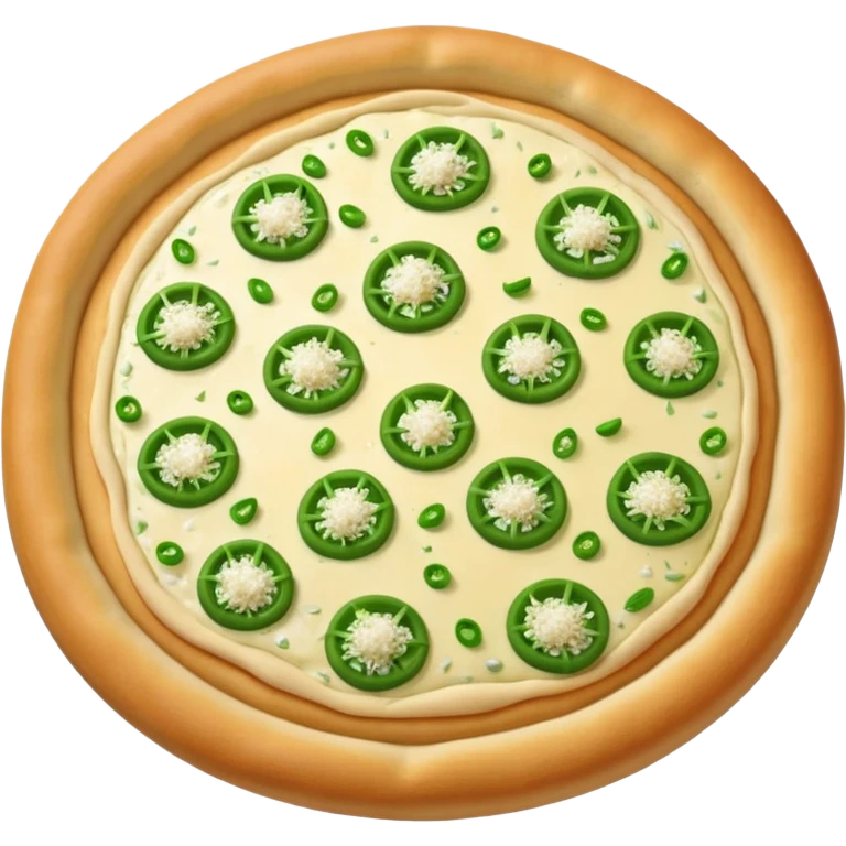 golden brown pizza dough topped with green garlic scapes emoji