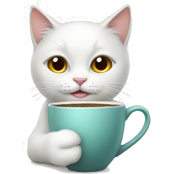White cat drinks coffee  emoji
