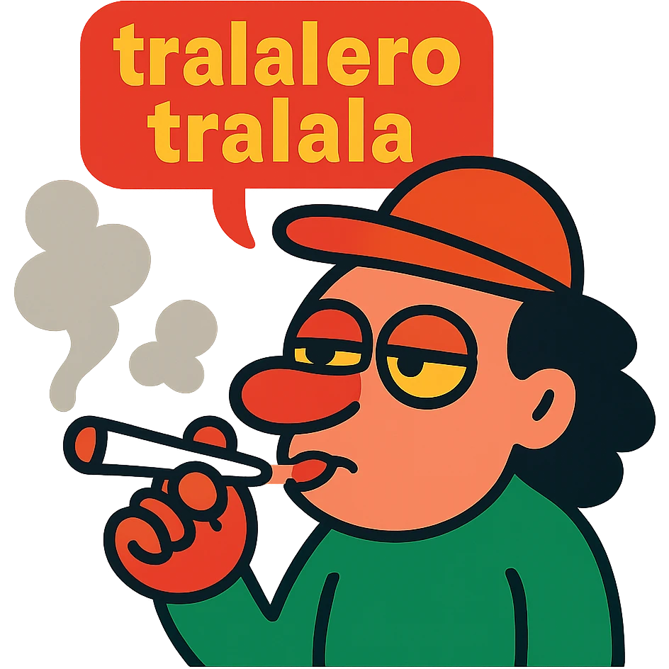 cartoonish character labeled 'tralalero tralala' smoking a joint emoji