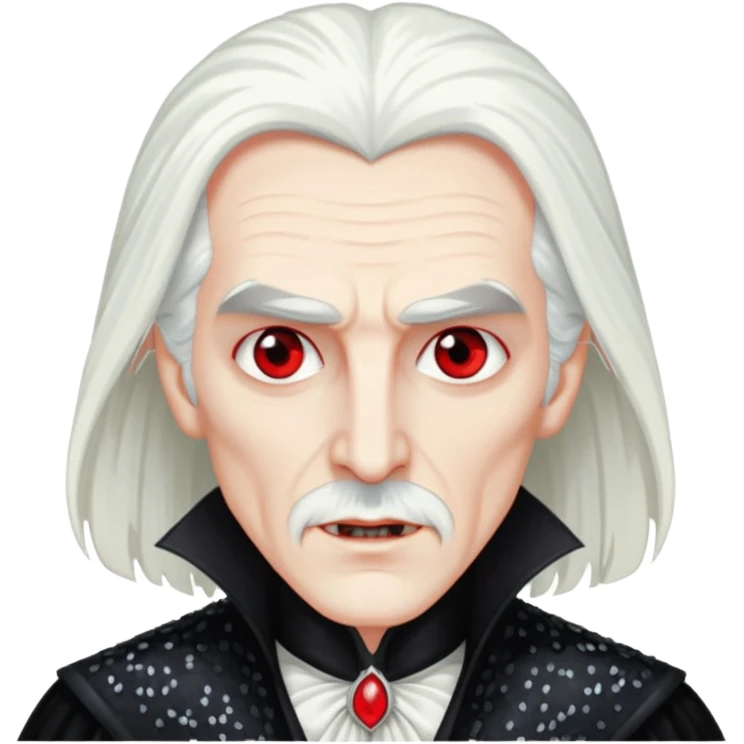 Dracula with long white hair, black sequin outfit emoji