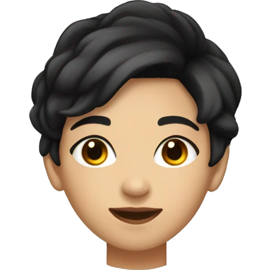 Lighter skinned lesbian girl with very short black boyish hair and brown eyes wearing all black emoji