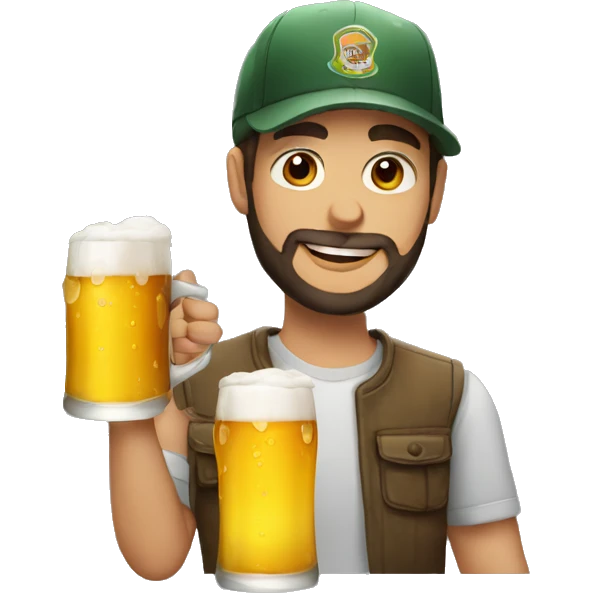 young man with beard and a cap drinking beer  emoji
