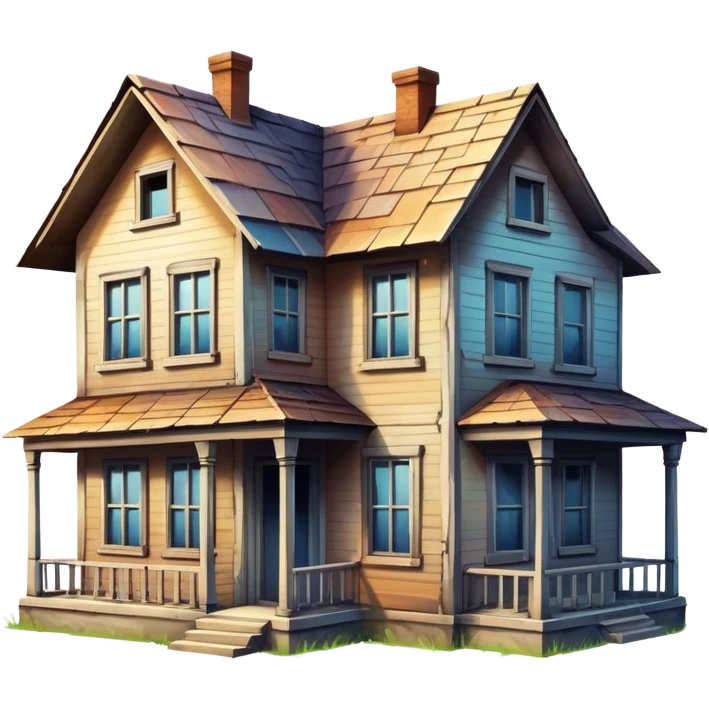 a house transforming into a derelict house, gradient effect emoji