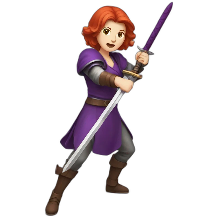 redhead women in purple fighting with sword emoji