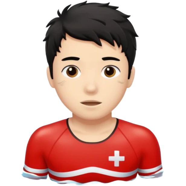 Lifeguard Teenager with Black messy hair swimming to rescue someone emoji