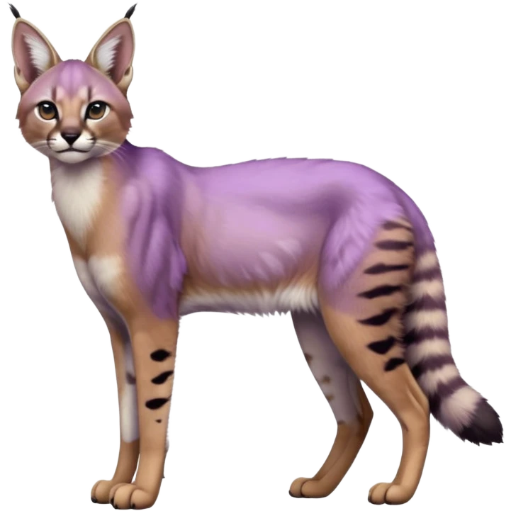 Realistic wild real life cute cool beautiful gorgeous floral pastel-lilac-violet-lavender caracal-serval-civet-genet-hybrid-animal-Fakémon-fursona photo IRL outside (full body) emoji