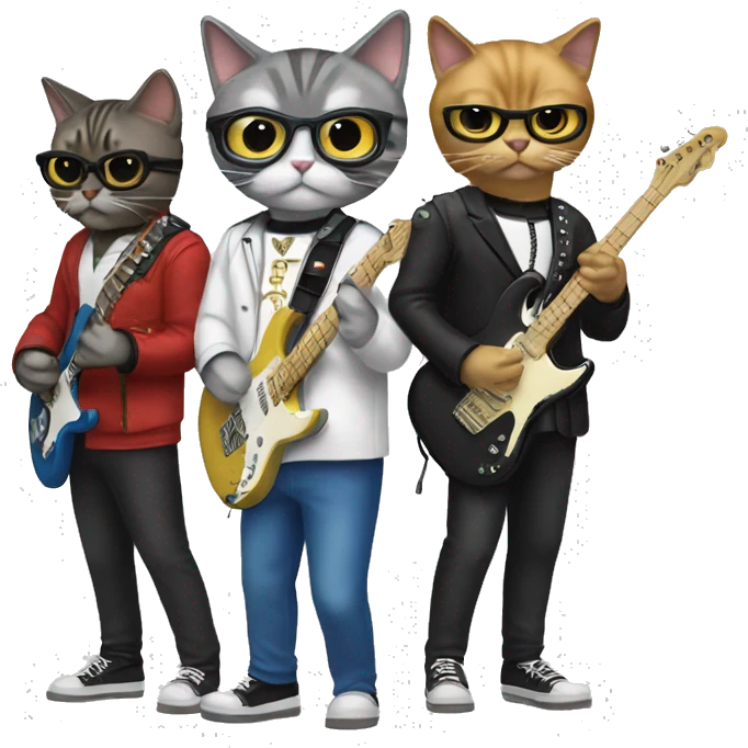 4 cats dressed as the band weezer emoji