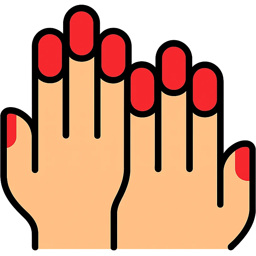 close-up of hands with painted nails, manicure, modern flat color icon style emoji