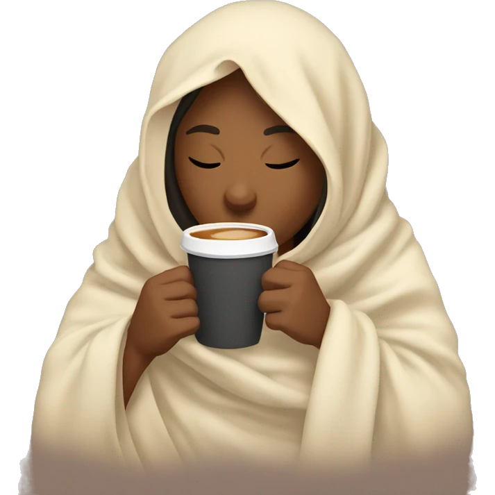 girl inside a blanket sipping coffee eyes closed emoji