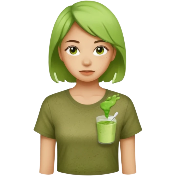 Matcha spilled on a women’s shirt emoji