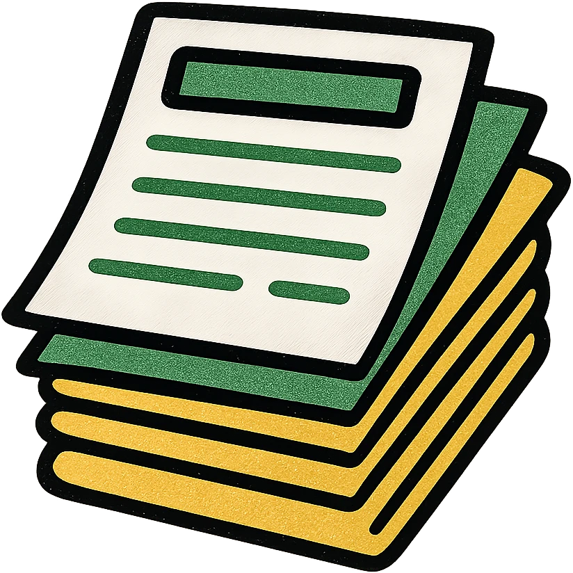 stack of papers or paperwork, minimalistic, green gold and white color scheme, clean lines emoji