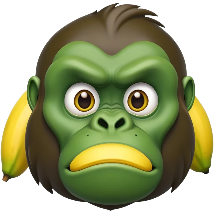 A cartoon banana with a forest green gorilla face, big nostrils and menacing expression emoji