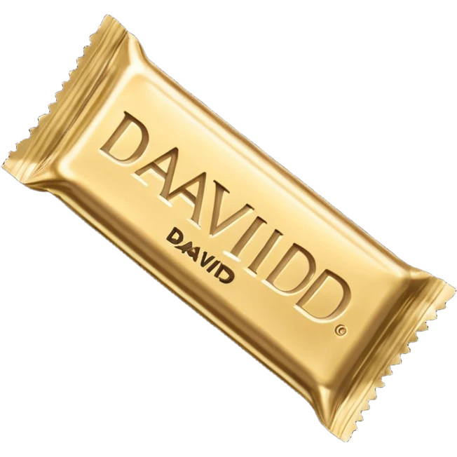 protein bar gold wrapper that says David on it in black font  emoji