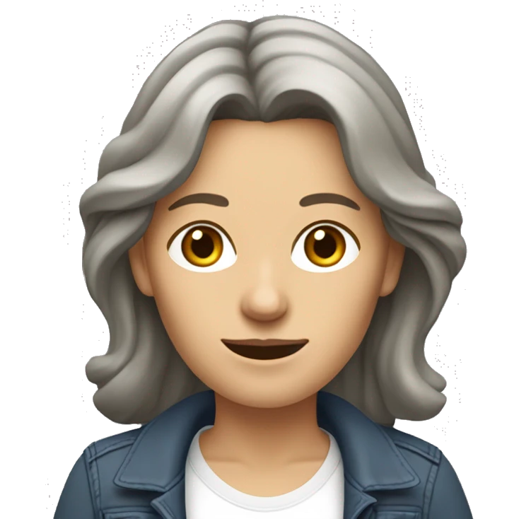A middle-aged European woman, thin, with long, wavy brown hair. The woman has jeans and a loose T-shirt. She wears dark sneakers. A full-body image. emoji
