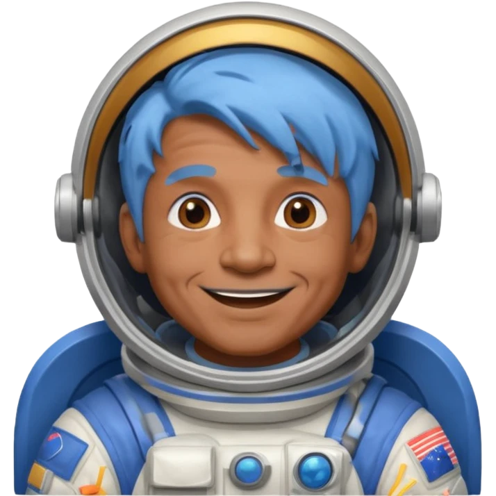 old man, brown skin astronaut with blue hair, smile emoji
