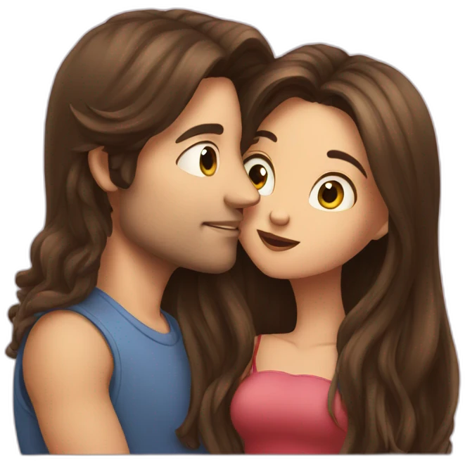 a guy with long hair and a brunette girl kissing emoji
