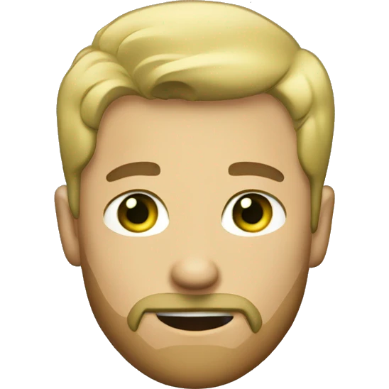 The man is blond with short hair, one eye is gray, the other is green, and his beard is light brown emoji