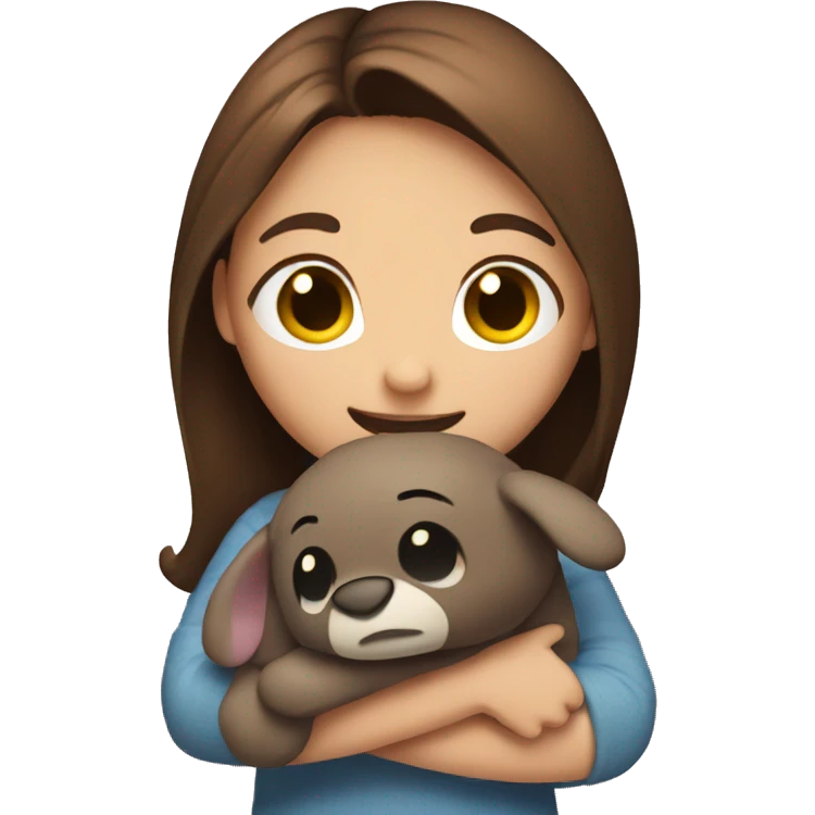 Girl with brown hair hugging a Stitch stuffy emoji