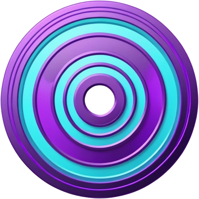 Flat bullseye target emoji, 2D icon, concentric rings, neon purple and cyan holographic glow, dark background, digital tech style, abstract sparkles, no depth, no face emoji
