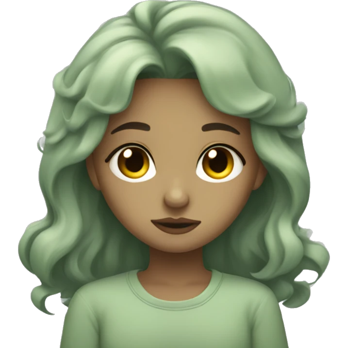 Aesthetic Sleepy looking cute girl in sage green emoji