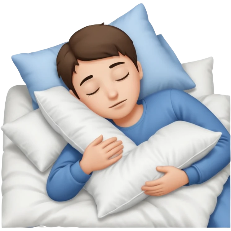 Un garçon qui dort avec oreiller, blanc et couette blanche emoji